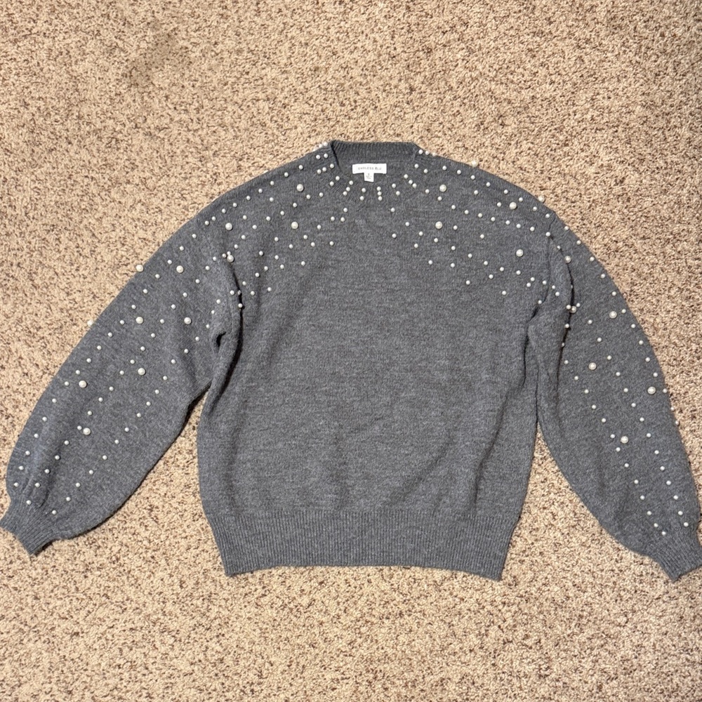 Gray Pearl-Embellished Sweater